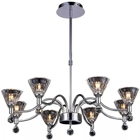 BOXED DIYAS LIGHTING NEPTUNE CEILING CHANDELIER 8 LIGHTS POLISHED CHROME GLASS SHADE (1 BOX)