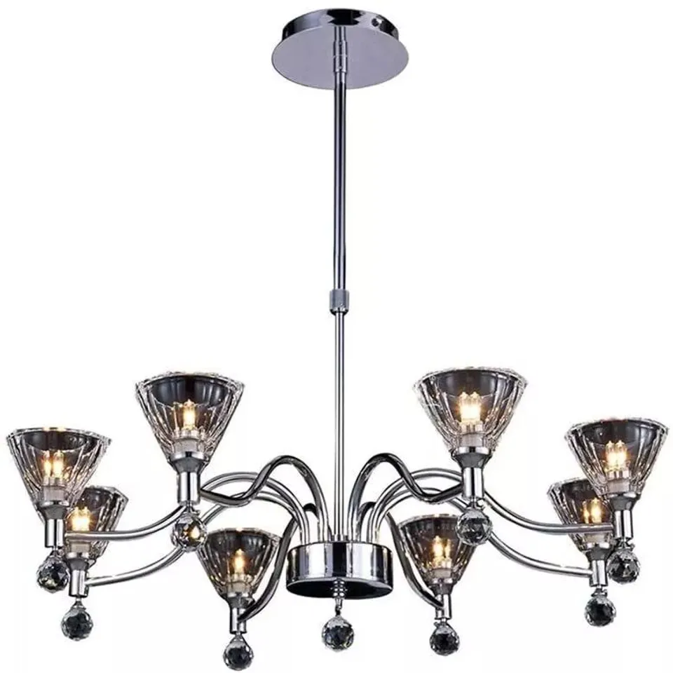  BOXED DIYAS LIGHTING NEPTUNE CEILING CHANDELIER 8 LIGHTS POLISHED CHROME GLASS SHADE (1 BOX)