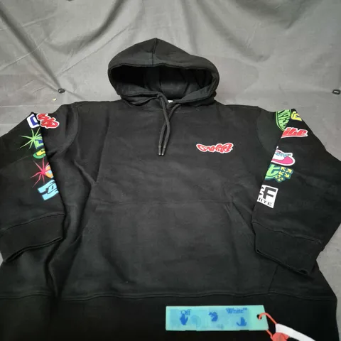 OFF-WHITE BLACK LOGO'S HOODIE SIZE L 
