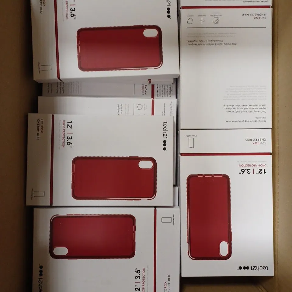 BOX OF 87 TECH21 CHERRY RED EVOROX PHONE PROTECTION CASES FOR IPHONE XS MAX