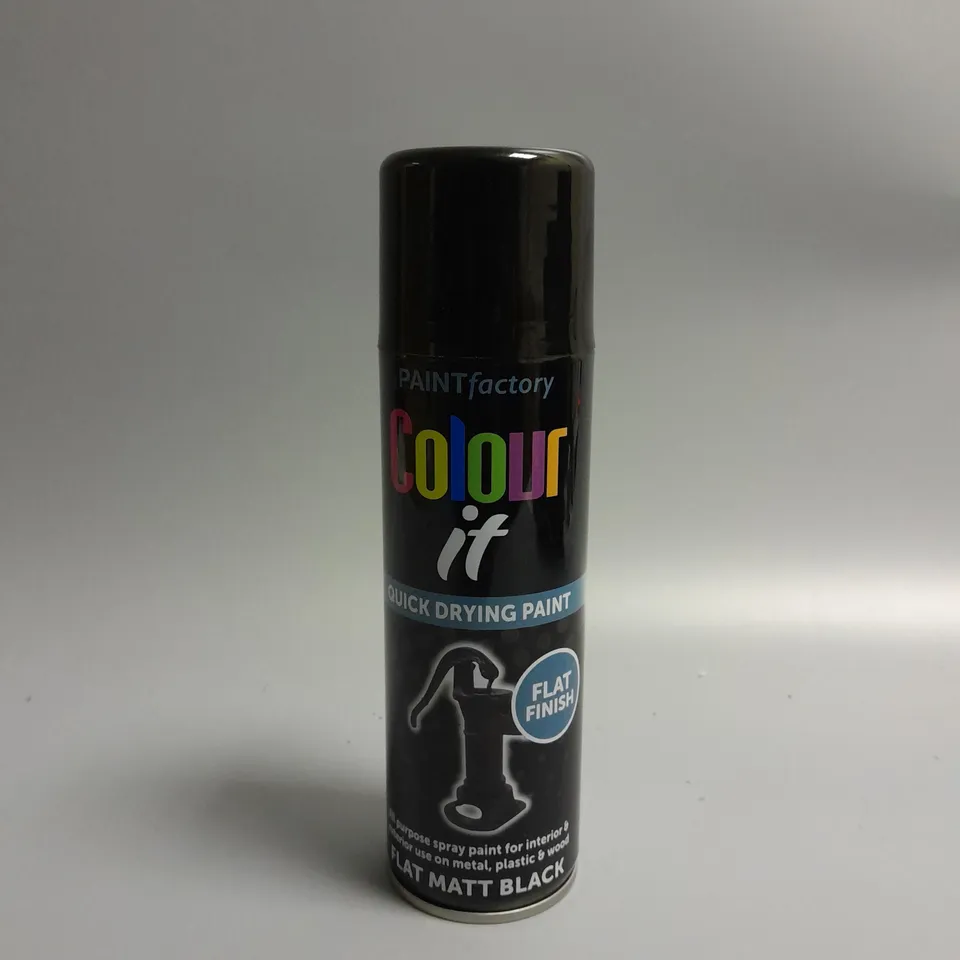APPROXIMATELY 24 PAINT FACTORY COLOUR IT ALL PURPOSE SPRAY PAINT 250ML - FLAT MATT BLACK
