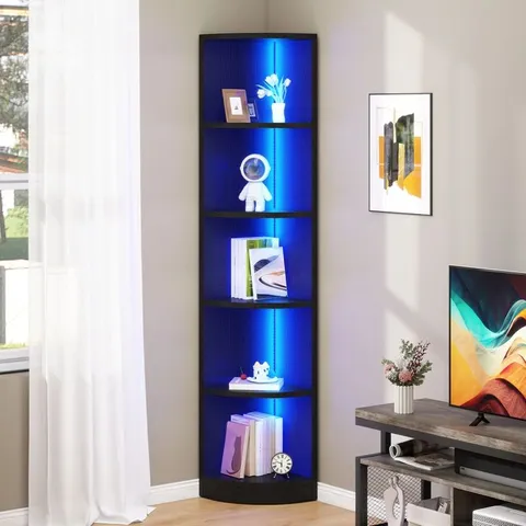 BOXED 17 STORIES 180CM H CORNER BOOKCASE LED LIGHTED (1 BOX)