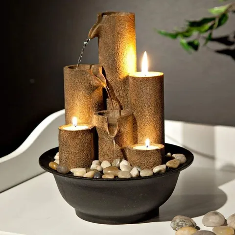 BOXED EUAN RESIN COLUMN TABLE TOP FOUNTAIN CANDLE LIGHTS  (1 BOX)