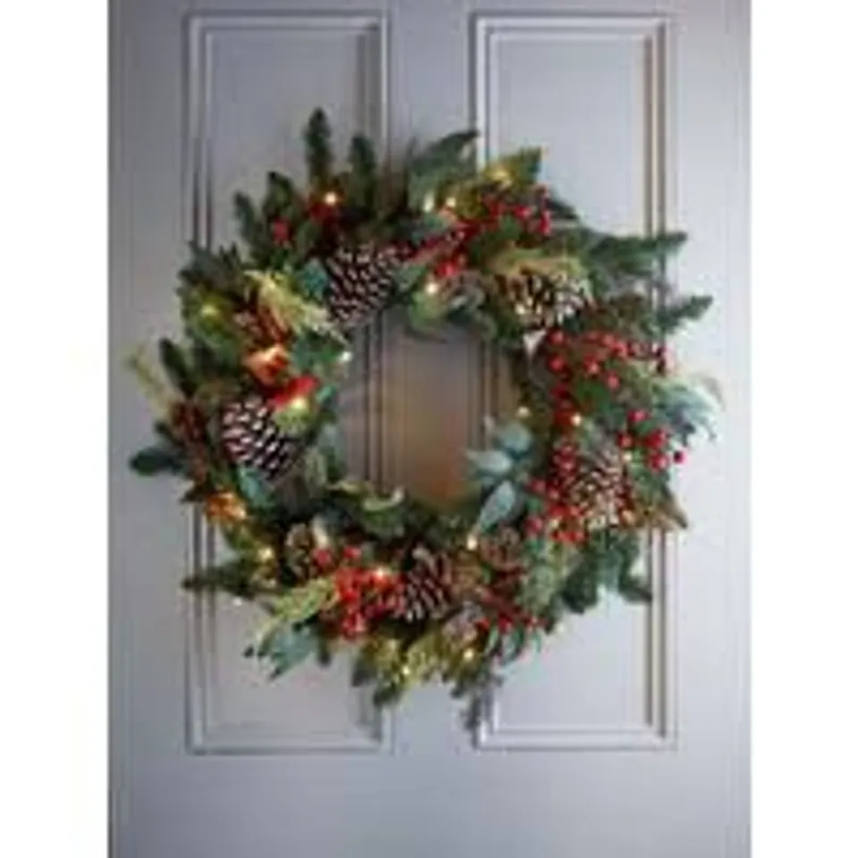 BOXED PRE-LIT RED BERRY CHRISTMAS WREATH - 80cm RRP £44.99