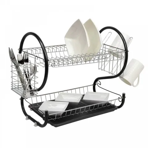 BOXED NEO BLACK 2 TIER CHROME PLATE DISH DRAINER (1 BOX)