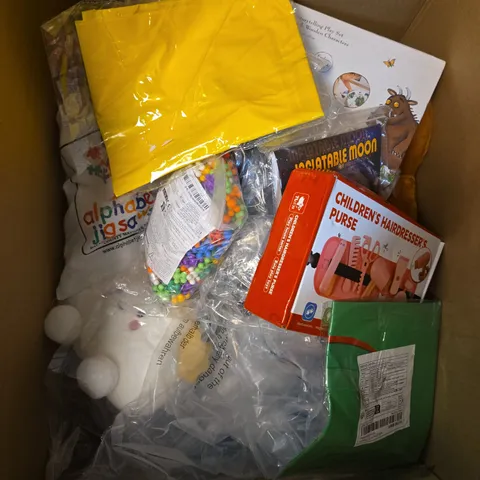 LARGE QUANTITY OF ASSORTED TOYS AND GAMES TO INCLUDE - ASSORTED PLUSHIES , WOODEN KIDS TOYS AND COLORING ACTIVITIES