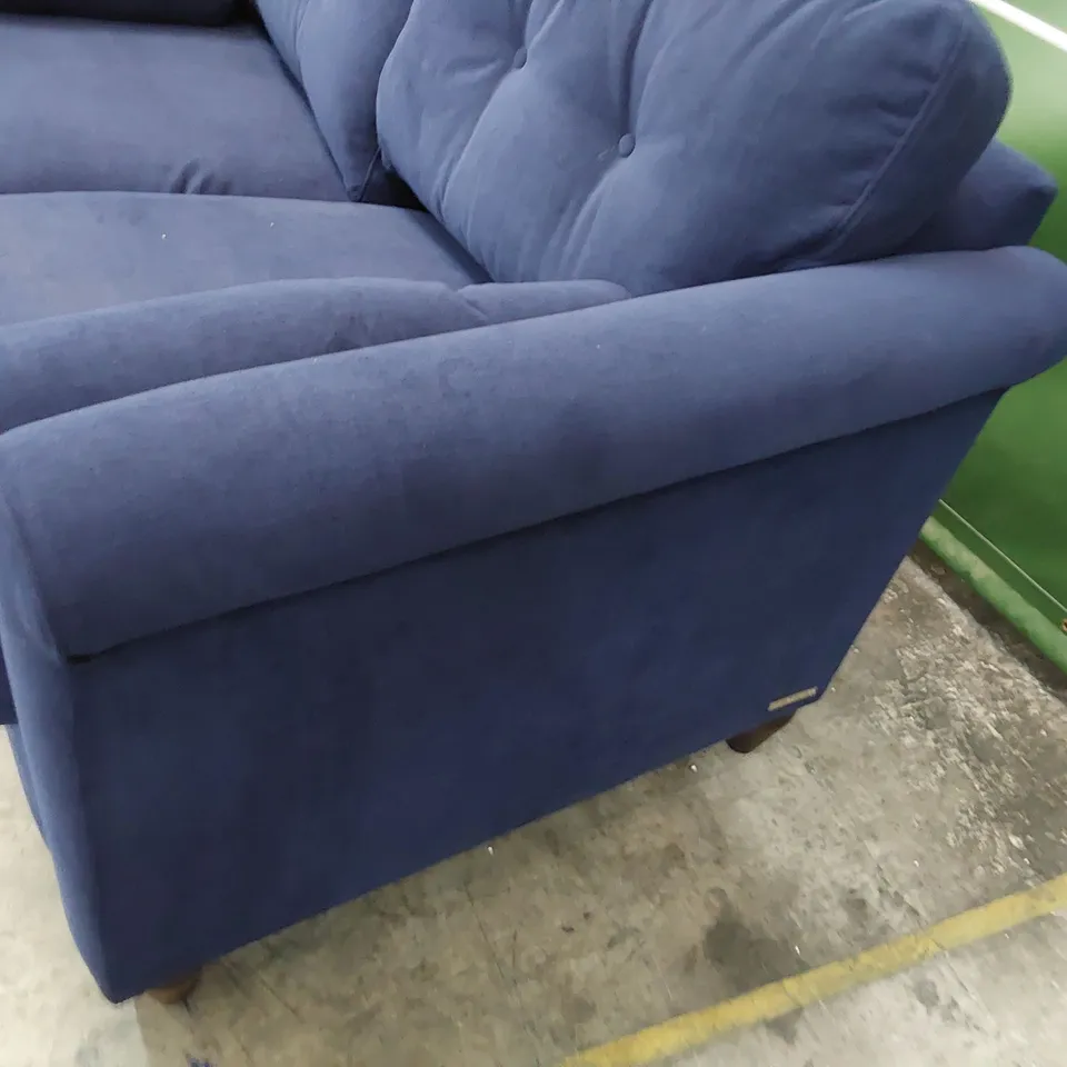 QUALITY BRITISH MADE LOUNGE Co TWO SEATER SOFA WITH BOLSTER CUSHIONS PLUSH BLUE FABRIC 