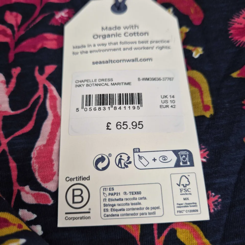 SEASALT CORNWALL CHAPELLE DRESS – INKY BOTANICAL MARITIME, UK 14