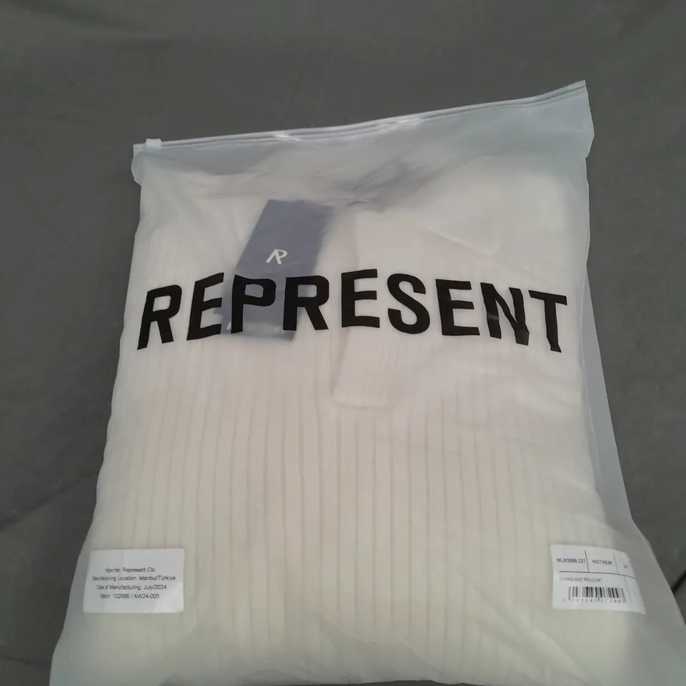 REPRESENT RIBBED KNIT POLO JUMPER - SIZE L 