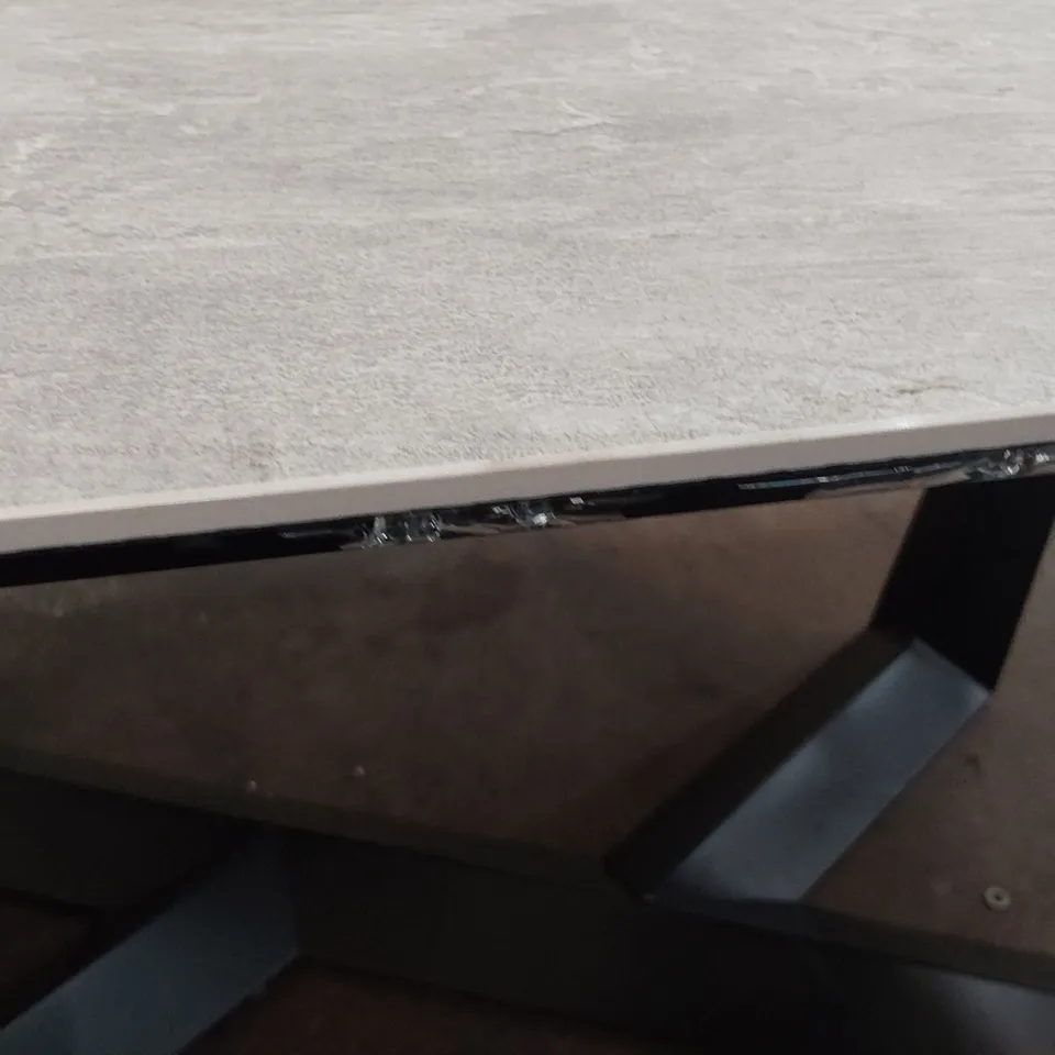 DESIGNER RECTANGULAR CONCRETE EFFECT DINING TABLE WITH GLASS UNDERNEATH (DAMAGED) 