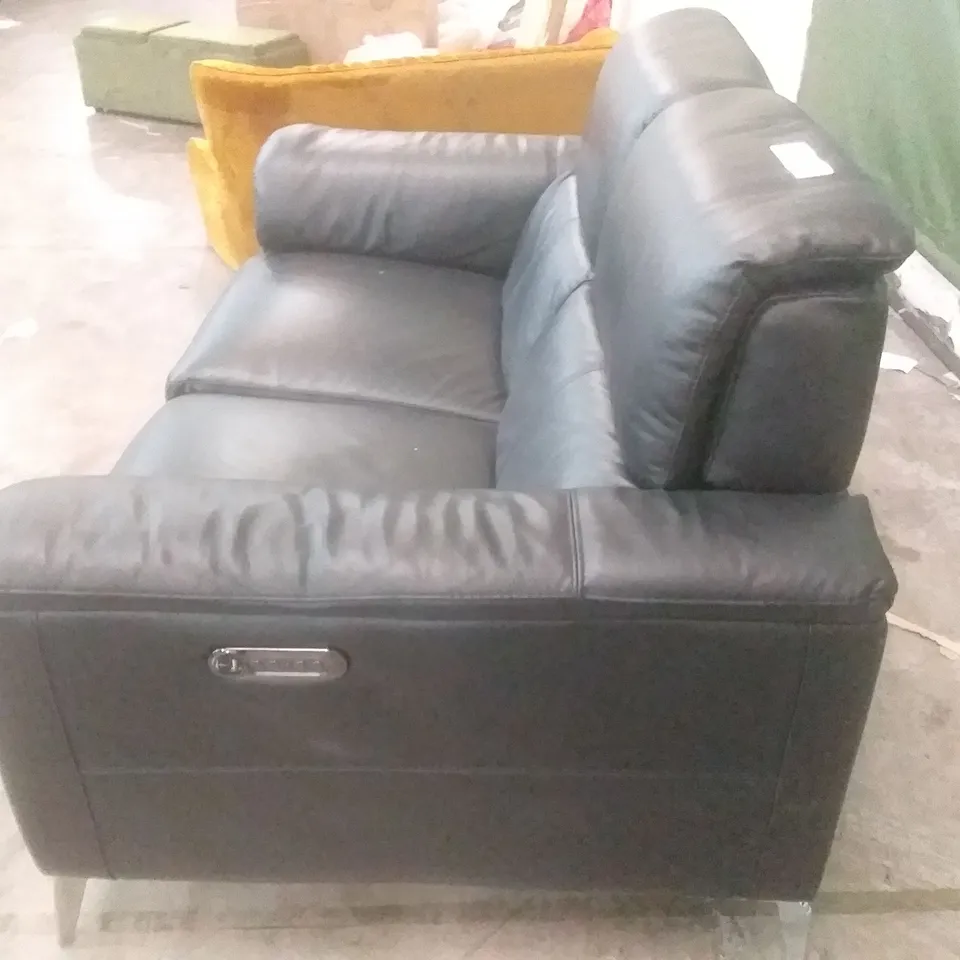 QUALITY DESIGNER ILLINOIS 2 SEATER POWER RECLINER SOFA - BLACK LEATHER