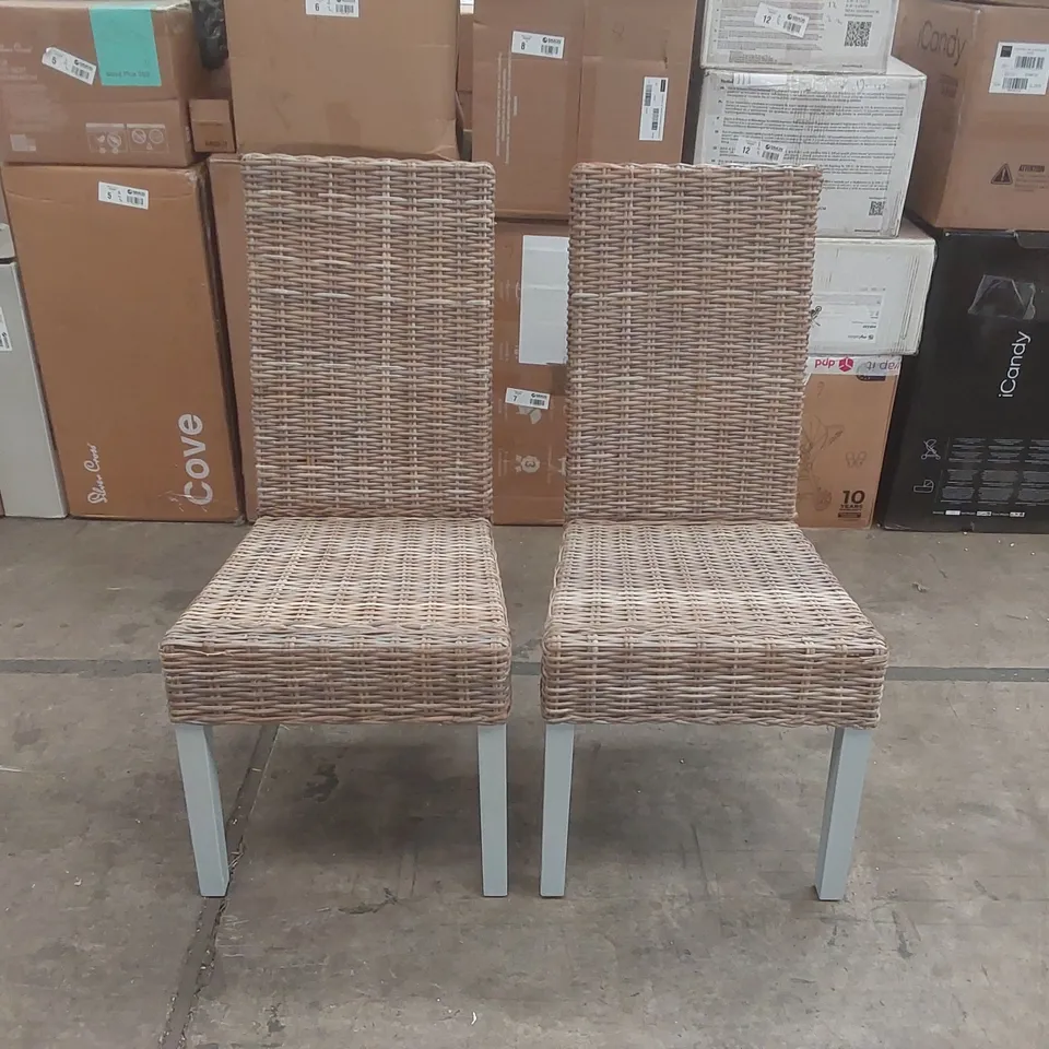 PAIR OF DESIGNER WICKER DINING CHAIRS