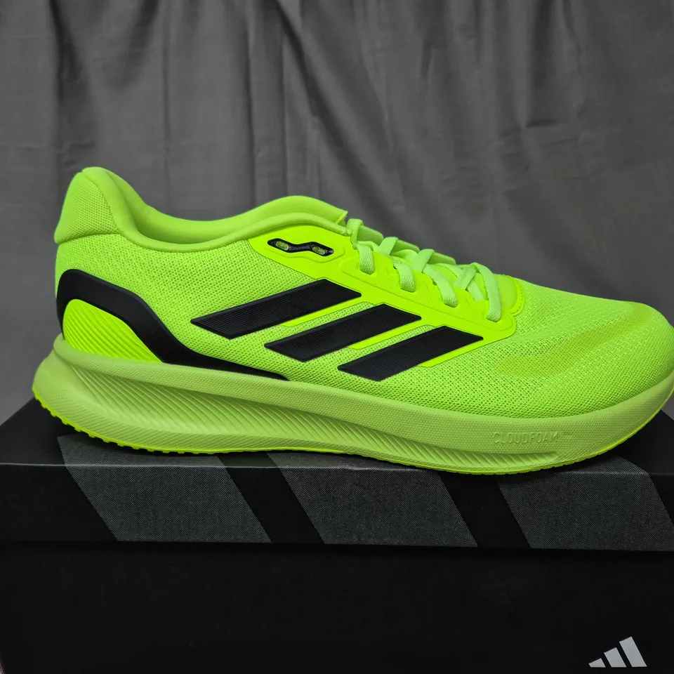 BOXED ADIDAS RUN FALCON 5 RUNNING TRAINERS IN NEON GREEN - SIZE UK 9 1/2