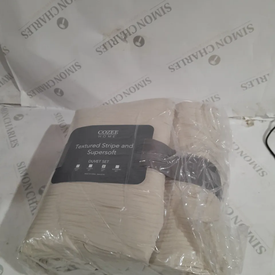 SUPERSOFT BY COZEE HOME TEXTURED STRIPE DUVET SET IN STONE - KING SIZE