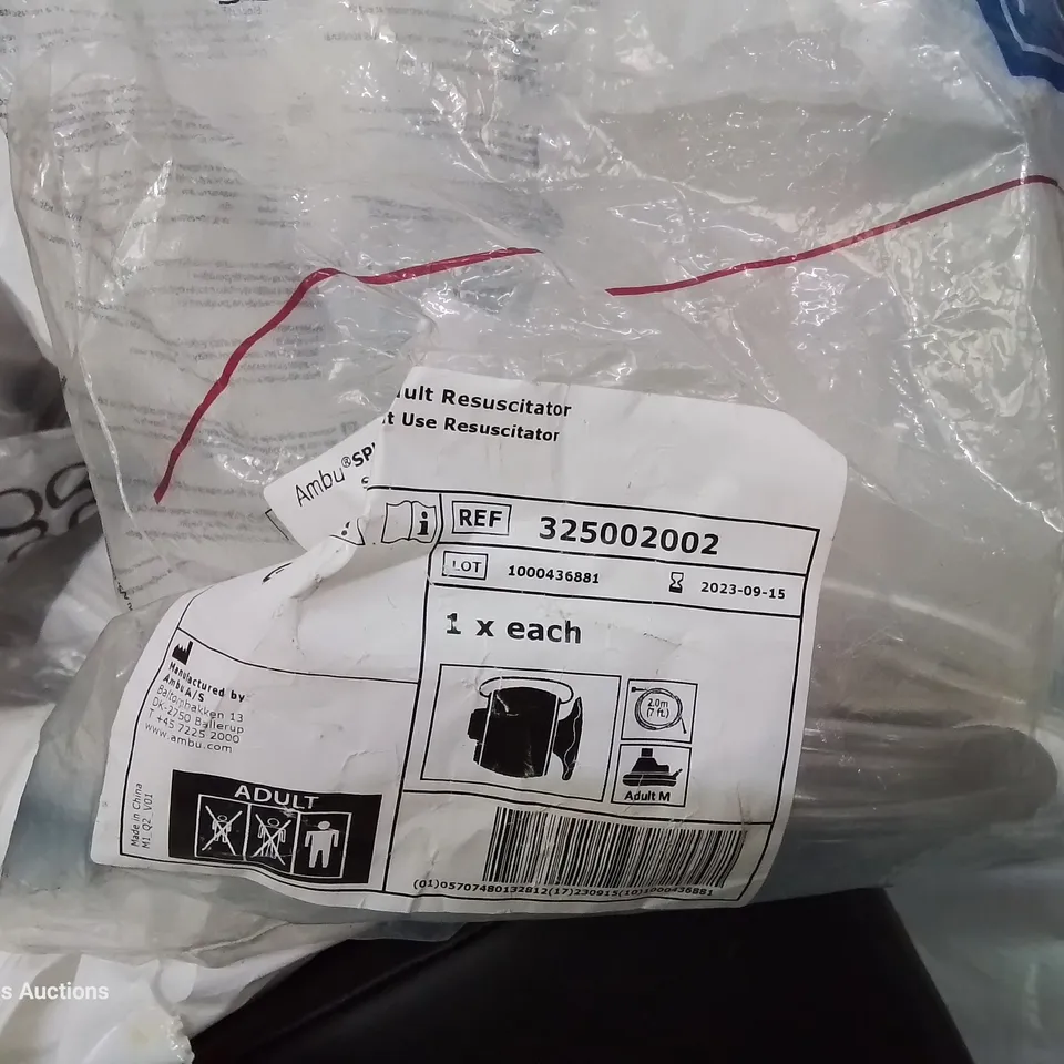 PALLET CONTAINING, BLACK VINYL SEAT CUSHIONS, UNIVERSAL WIPES, SINGLE USE RESUCITATORS, SINGLE SOCKET EXTENSION CABLES, SINGLE USE LARYNGEAL MASKS,
