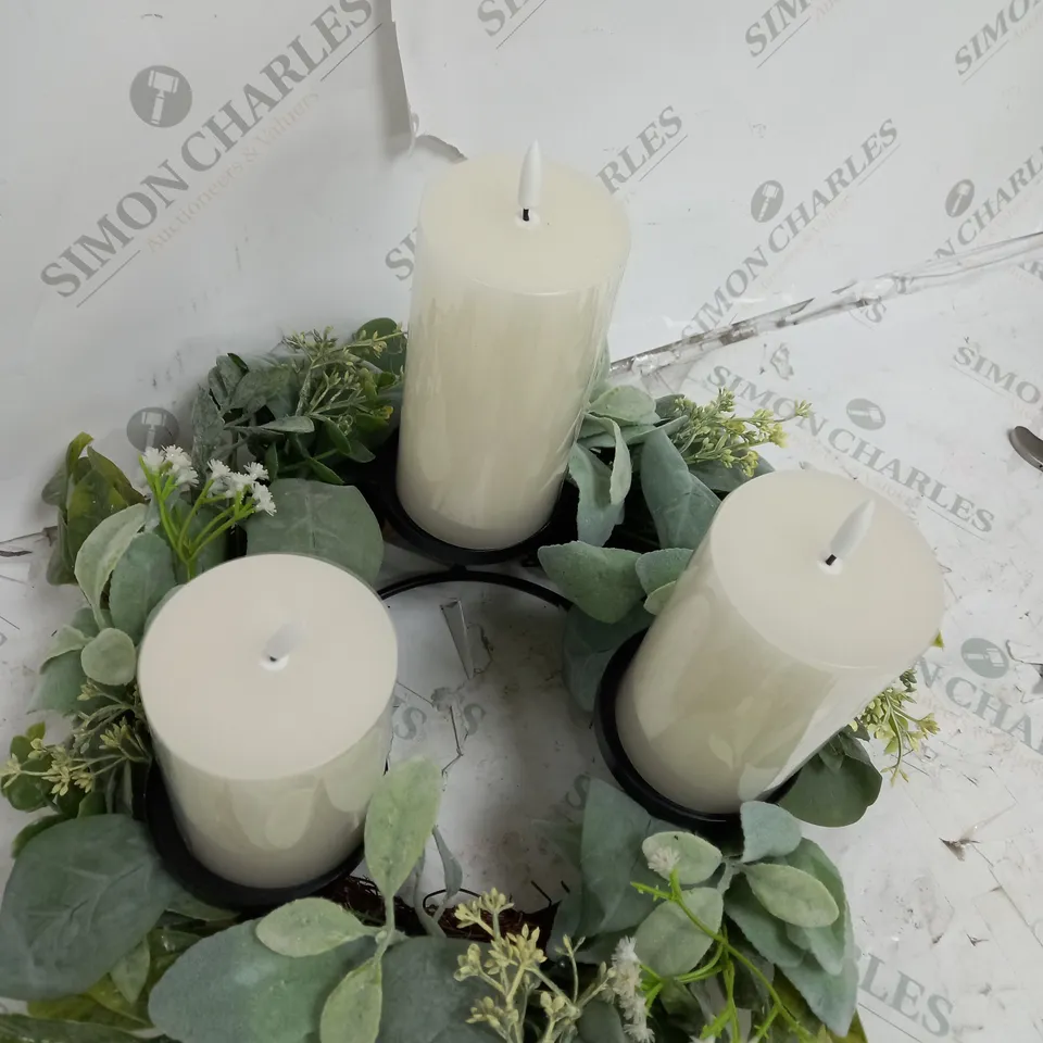 HOME REFLECTIONS 3 IN 1 FLAMELESS CANDLE WITH WREATH SET - SAGE 