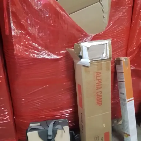 PALLET OF ASSORTED HOUSEHOLD GOODS AND PRODUCTS TO INCLUDE;RETRACTABLE SAFETY GATE,CUSHION,CAMPING CHAIRS 