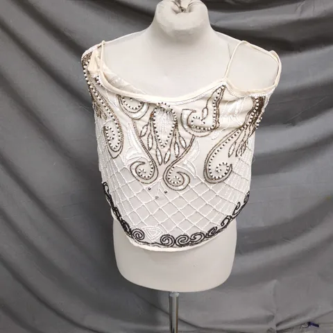 TFNC LONDON BEADED EMBELLISHED CROP TOP – CREAM, SIZE S