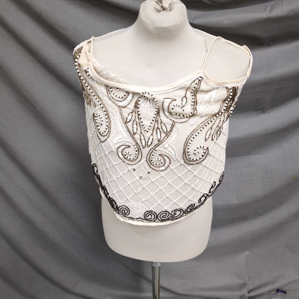 TFNC LONDON BEADED EMBELLISHED CROP TOP – CREAM, SIZE S