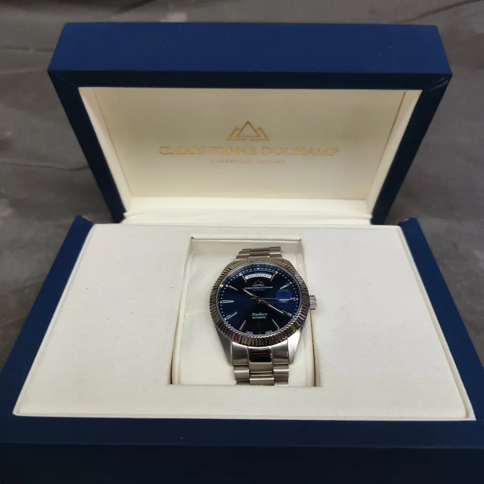 CHRISTOPHE DUCHAMP AUTOMATIC WATCH – BLUE DIAL, STAINLESS STEEL BRACELET
