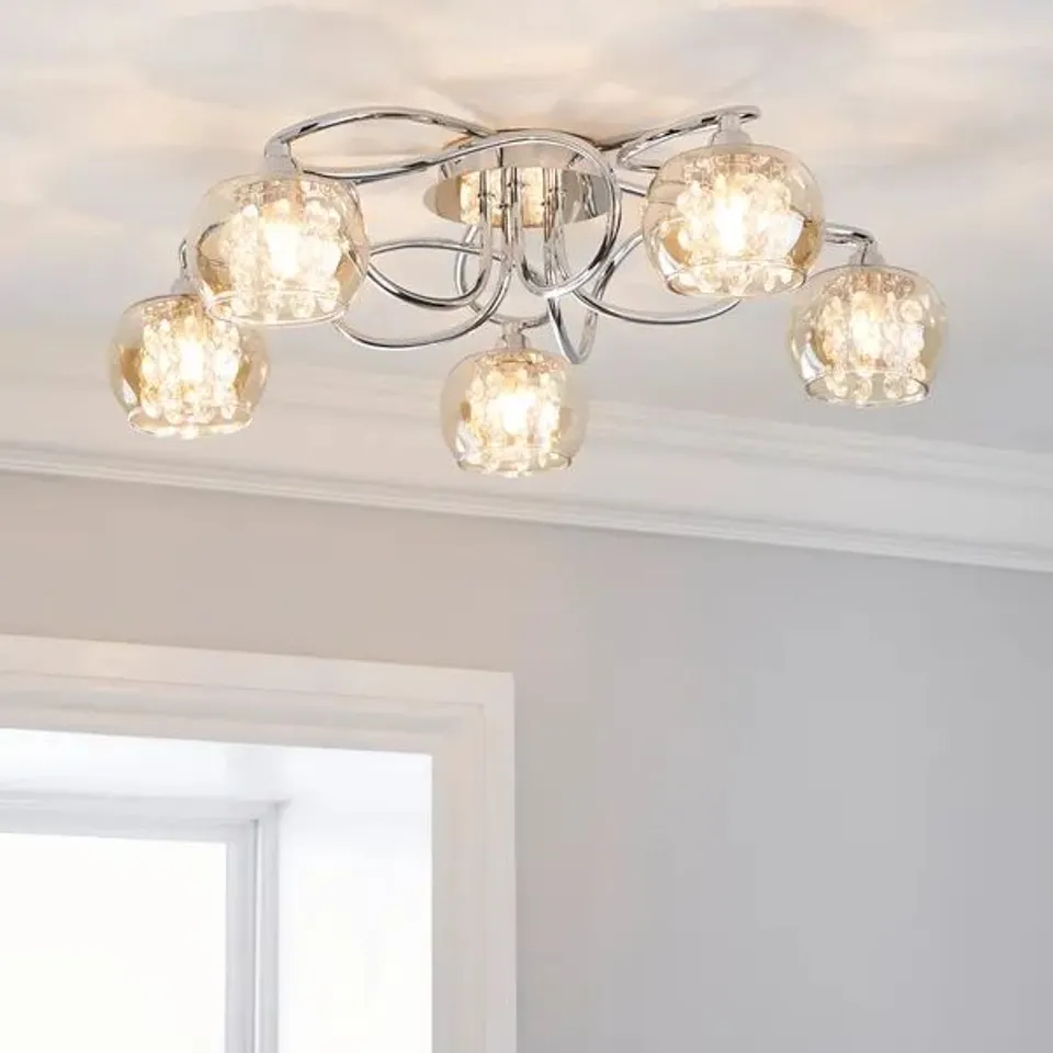 BOXED SEYCHELLES 5 LIGHT FLUSH CEILING LIGHT - SILVER