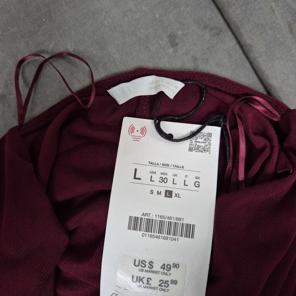 Magenta draped dress with waist jewel – Size L (UK) + Zara garment bag