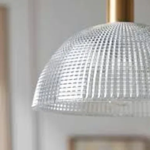 BOXED MID-CENTURY MODERN RIBBED GLASS DOME PENDANT LIGHT