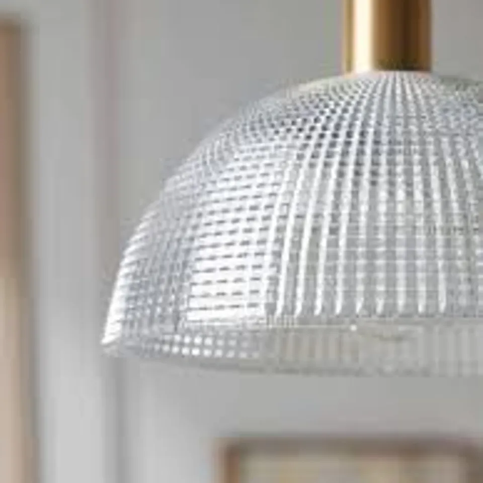 BOXED MID-CENTURY MODERN RIBBED GLASS DOME PENDANT LIGHT