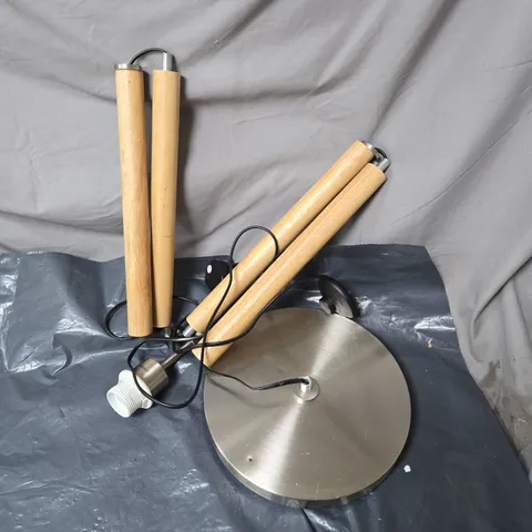 MODULAR FLOOR LAMP WITH WOODEN LEGS AND CIRCULAR BRUSHED STEEL BASE (DISASSEMBLED) UNBOXED