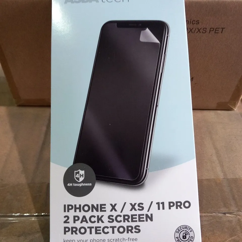 APPROXIMATELY 40 BOXES OF BRAND NEW TECH IPHONE X/XS/11 PRO 2 PACK SCREEN PROTECTORS(6 PER PACK)