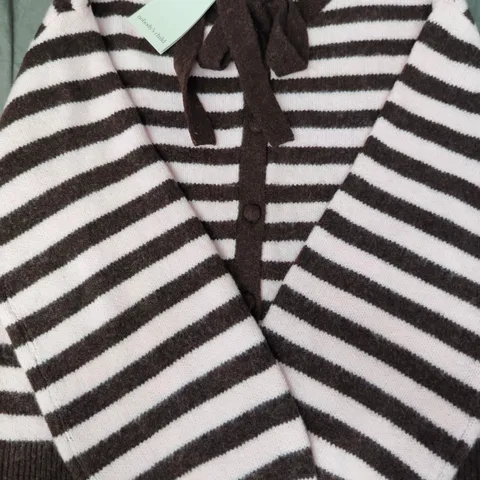 NOBODY'S CHILD NECK-TIE STRIPE CARDIGAN IN PINK/BROWN SIZE SMALL