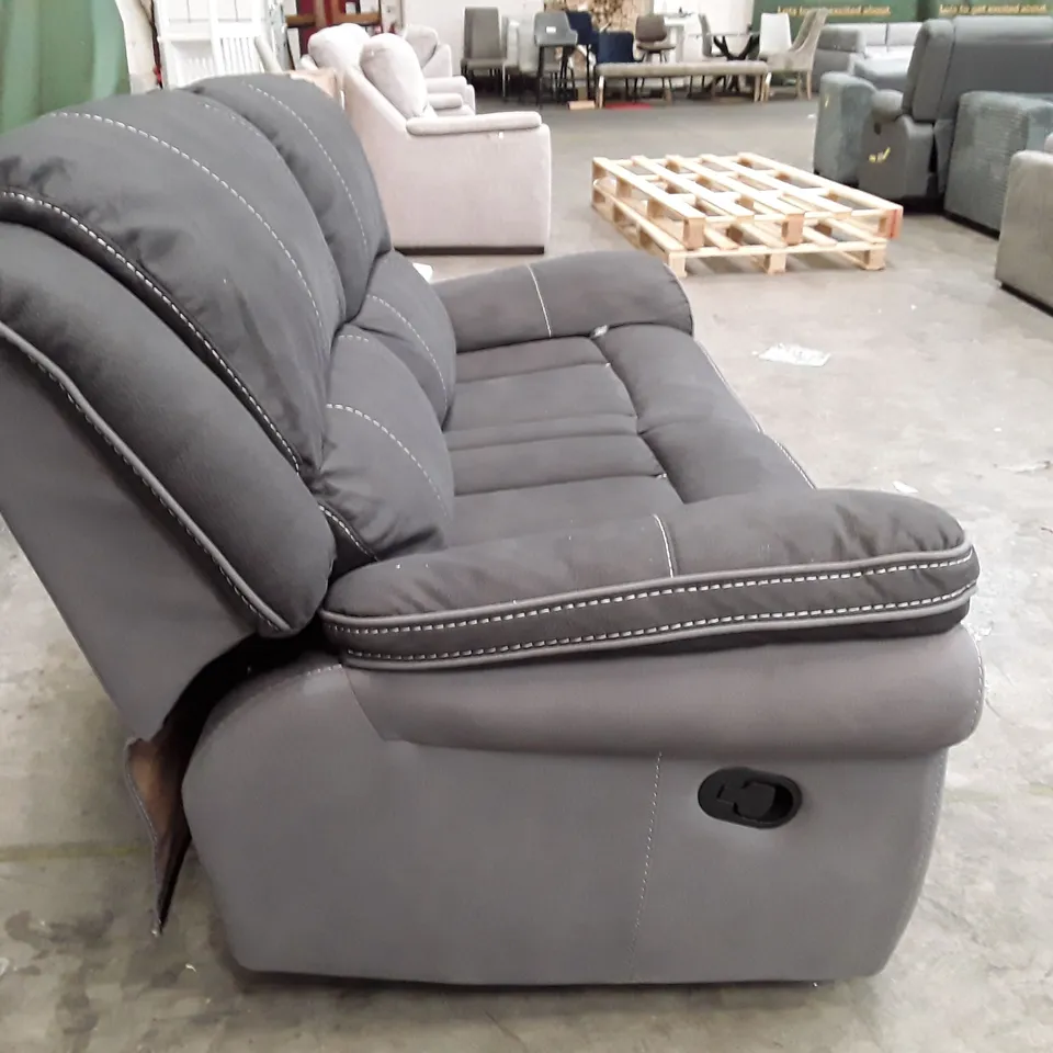 QUALITY DESIGNER 2 SEATER MANUAL RECLINER SOFA - DARK GREY FABRIC 