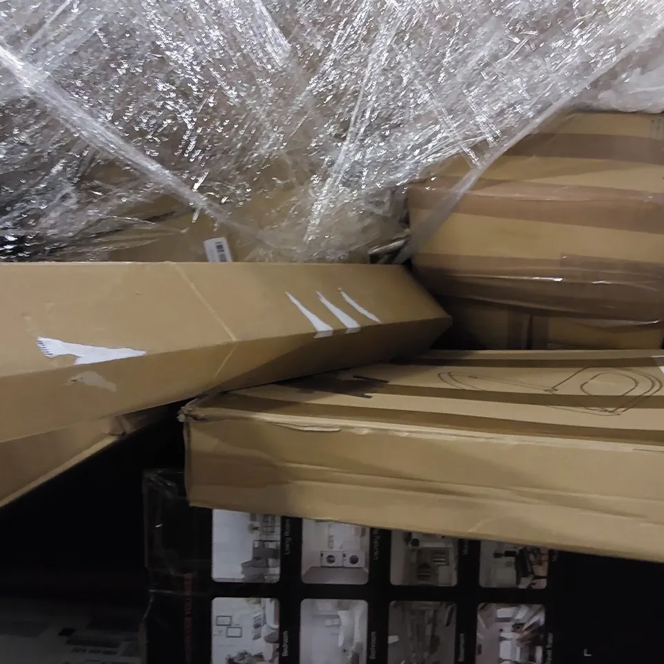 PALLET OF ASSORTED ITEMS INCLUDING: DEHUMIDIFIER, ARTIFICIAL CHRISTMAS TREE, PULL UP BAR, METAL DETECTOR, TOILET SEAT 
