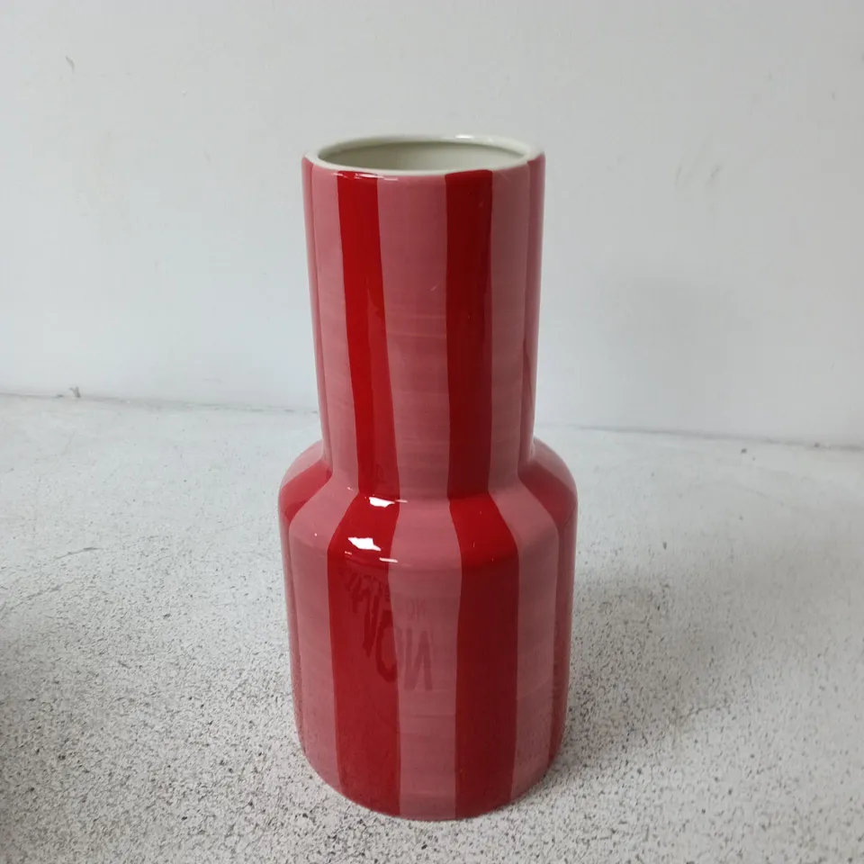 CERAMIC VASE WITH PINK AND RED STRIPES