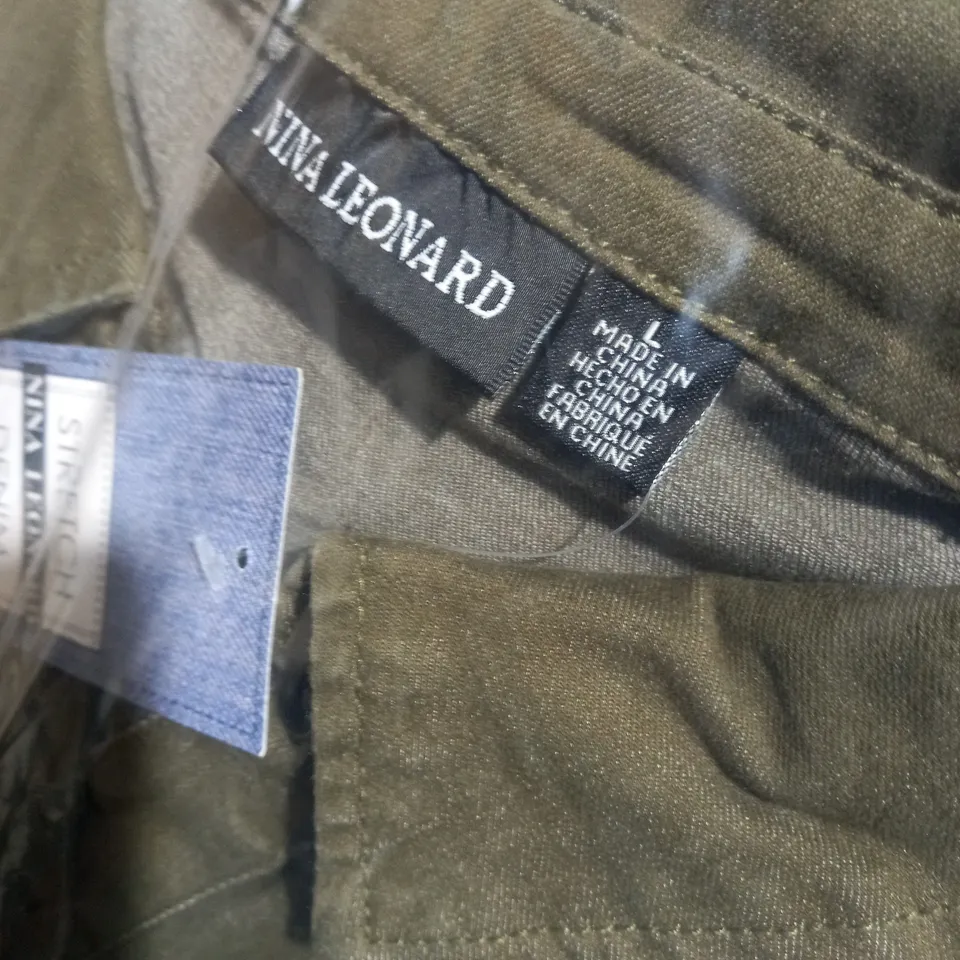 3 X BRAND NEW ELBOW SLEEVE BUTTON UP STRETCH DENIM DRESS BY NINA LEONARD DARK OLIVE LARGE 