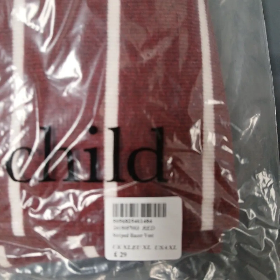 NOBODY'S CHILD RED KNIT JUMPER WITH WHITE STRIPES – UK SIZE XL