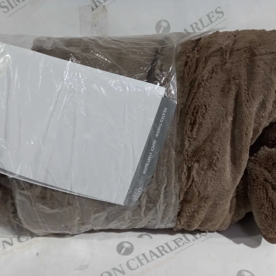 BOXED COZEE HOME HEATED BLANKET IN DARK TAUPE
