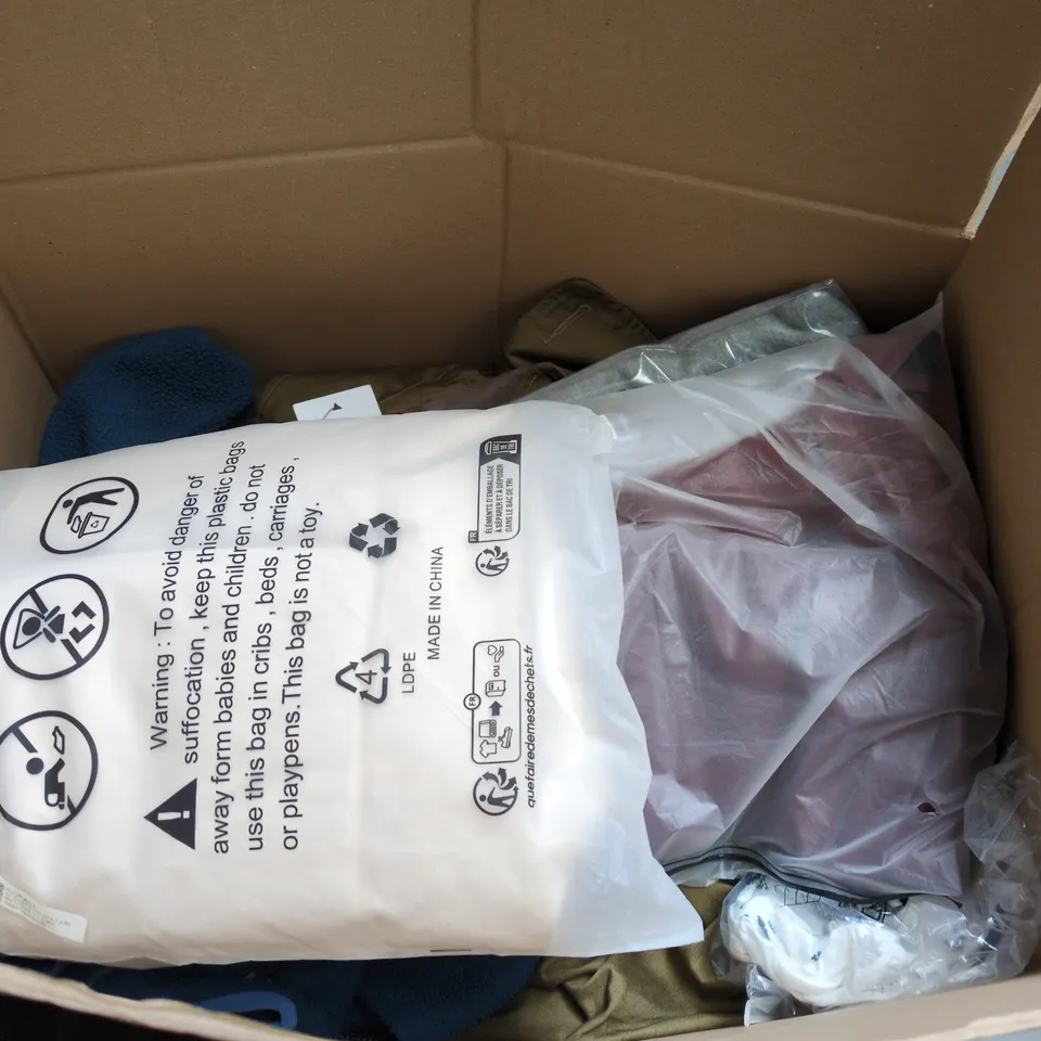 APPROXIMATELY 20 ASSORTED CLOTHING PRODUCTS IN VARIOUS STYLES & SIZES TO INCLUDE PANTS, T-SHIRTS, DRESSES ETC