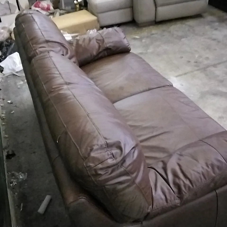 QUALITY DESIGNER CHESTNUT LEATHER 3 SEATER SOFA