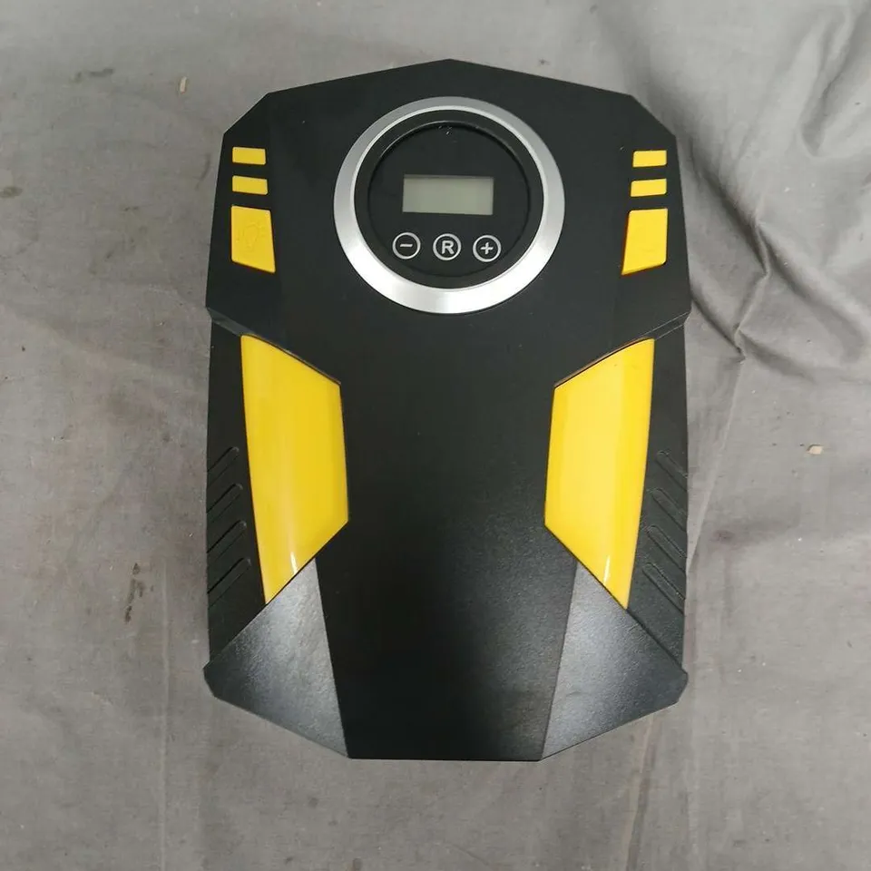 BOXED MULTIFUNCTIONAL PORTABLE AIR COMPRESSOR WITH DIGITAL DISPLAY – BLACK/YELLOW (YD-787)