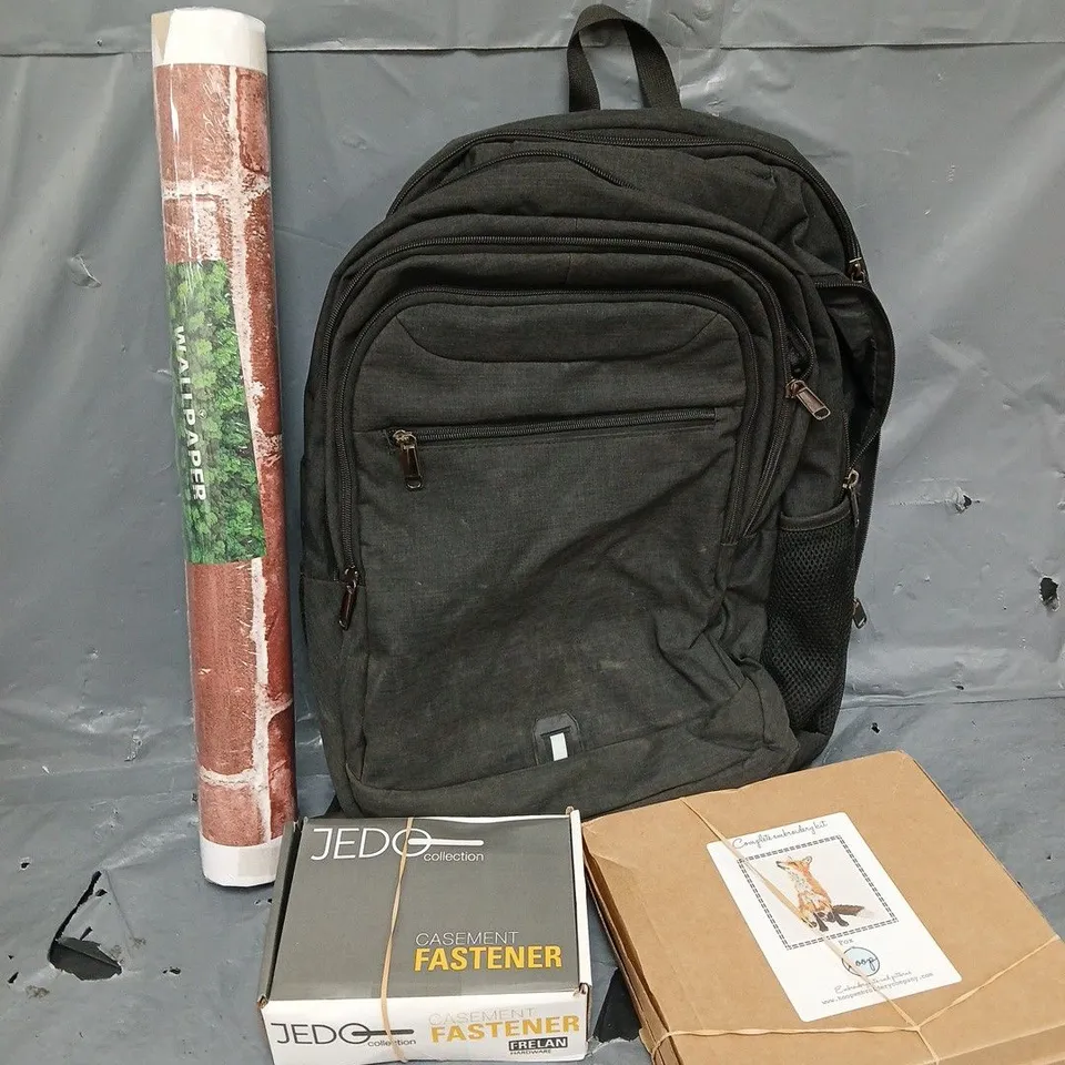 APPROXIMATELY 20 ASSORTED HOUSEHOLD ITEMS TO INCLUDE UNBRANDED RUCKSACK, WALLPAPER, EMBROIDERY FOX KIT, ETC