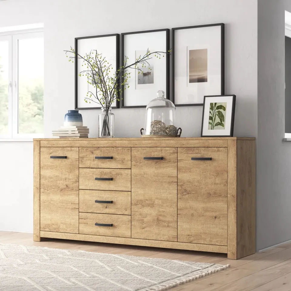 BOXED JESS 4 DRAWER 206CM W COMBI CHEST - ANCIENT OAK (3 BOXES)