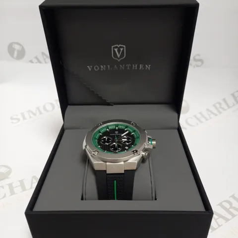 MENS VONLANTHEN CHRONOGRAPH WATCH – TEXTURED DIAL – 3ATM WATER RESISTANT – BLACK RUBBER STRAP