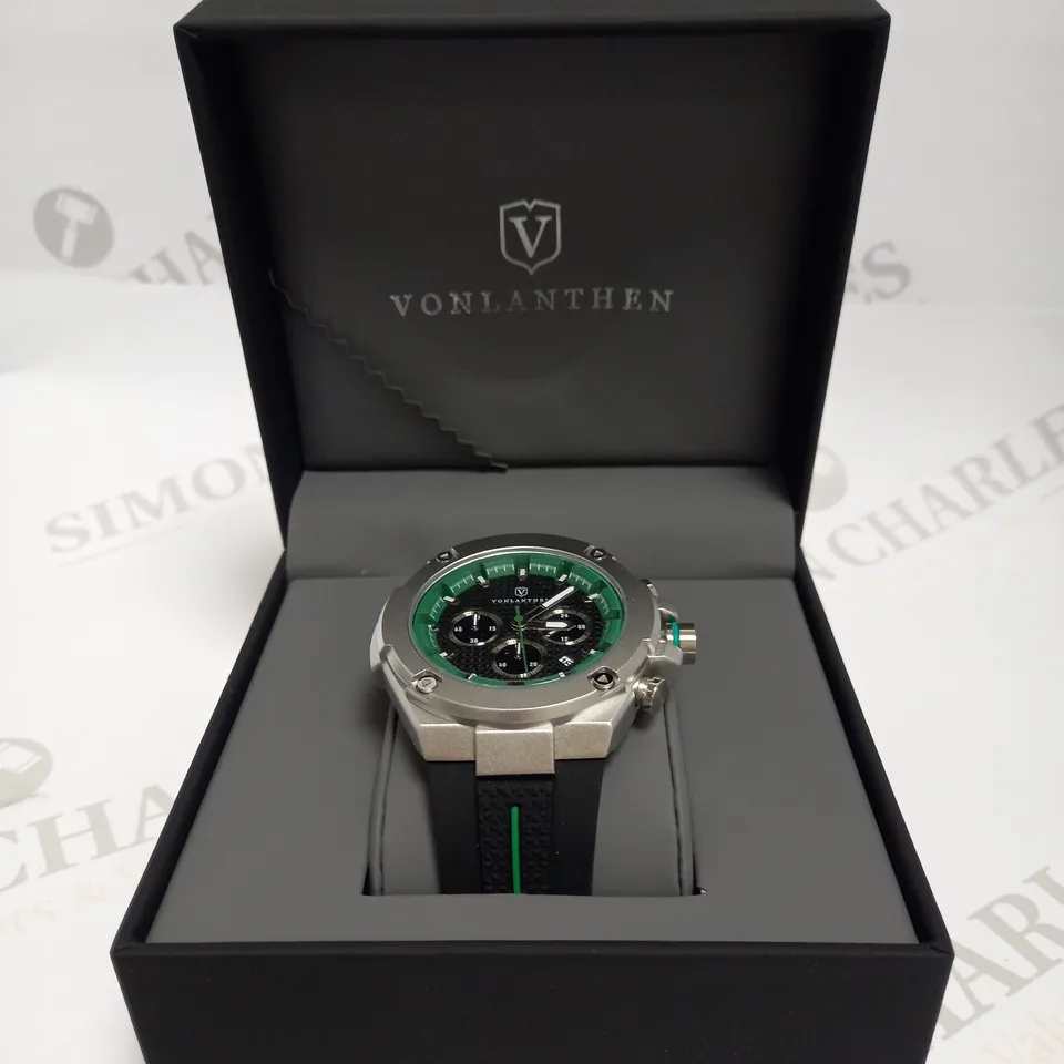 MENS VONLANTHEN CHRONOGRAPH WATCH – TEXTURED DIAL – 3ATM WATER RESISTANT – BLACK RUBBER STRAP