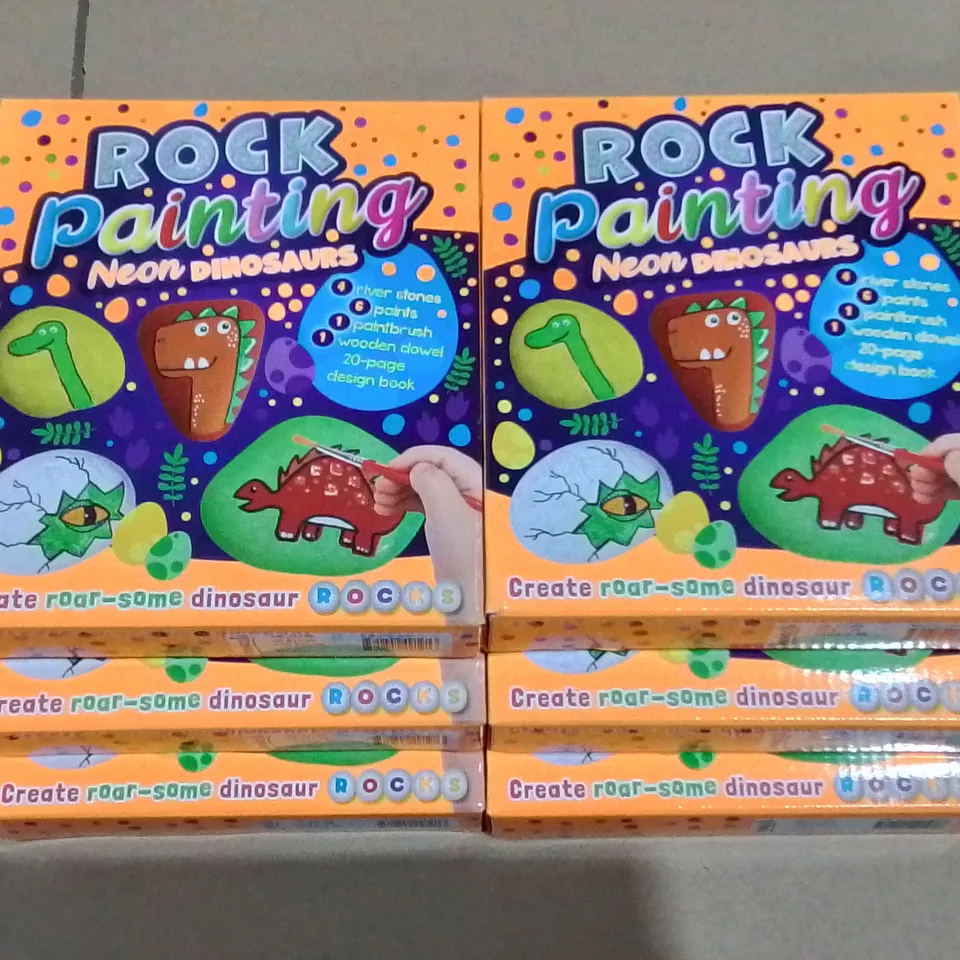 LOT OF 6 BRAND NEW ROCK PAINTING NEON DINOSAUR SETS 