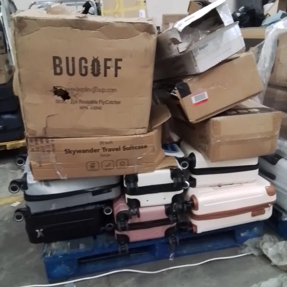 PALLET OF SUITCASES AND OTHER HOUSEHOLD GOODS TO INCLUDE;SHOE RACKS,AIRFRYER