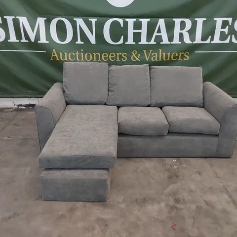 DESIGNER 3-SEATER CHAISE SOFA IN GREY FABRIC