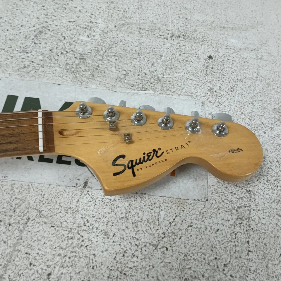 SQUIER STRATOCASTER BY FENDER ELECTRIC GUITAR – BLACK BODY, CREAM PICKGUARD (USED)