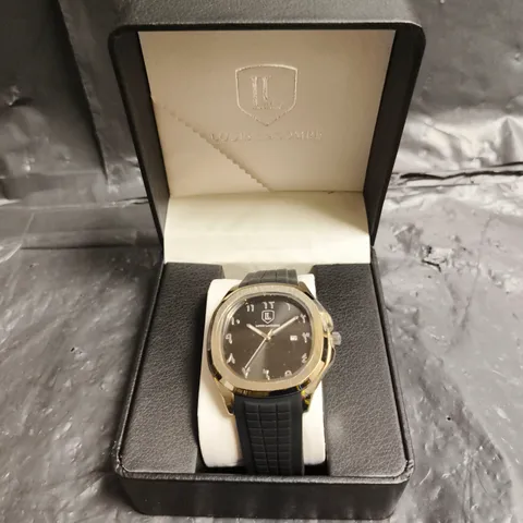 MENS LOUIS LACOMBE BLACK RUBBER STRAP BLACK DIAL WATCH