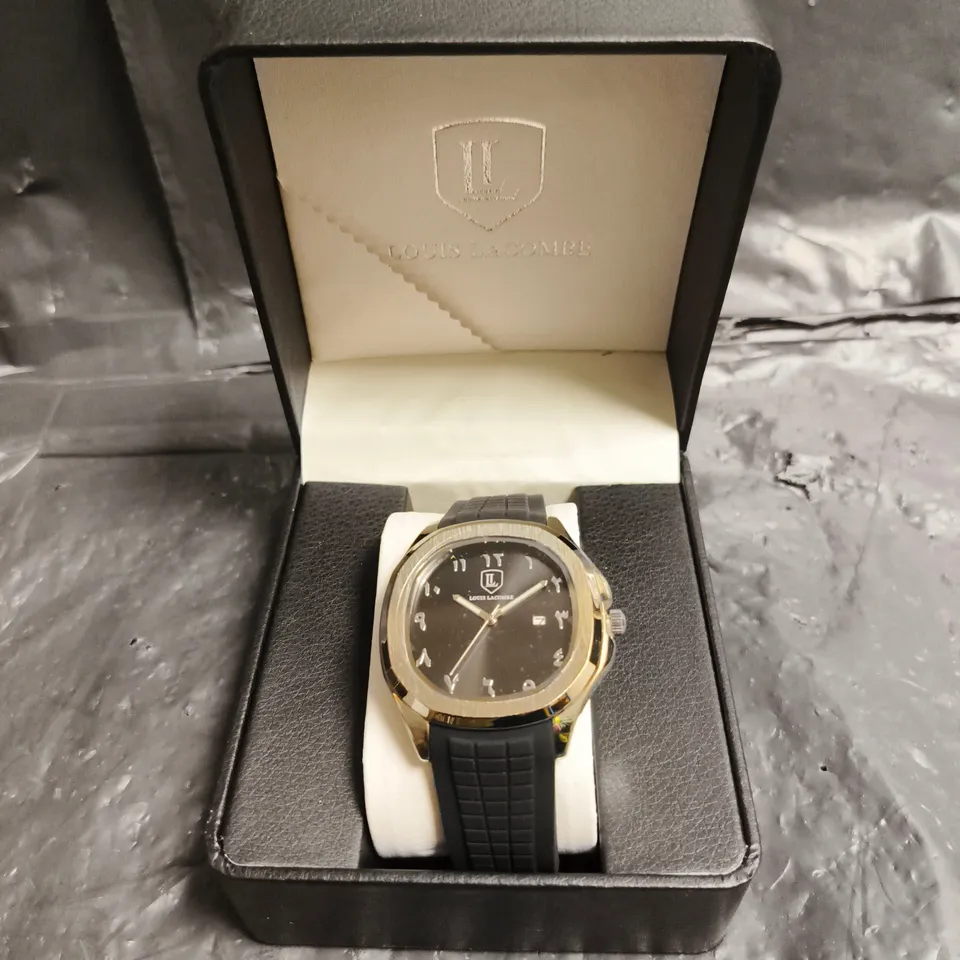 MENS LOUIS LACOMBE BLACK RUBBER STRAP BLACK DIAL WATCH